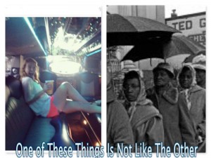 The photo on the left made the internet rounds & pictures a student on her way to the District 4 polls in the one of the chauffeured limos