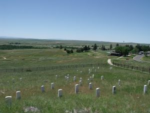U.S. soldier grave markers pepper Little Bighorn National Monument.