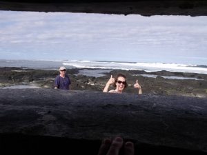 Michaela Howells and David Herdrich, viewed from inside a pillbox next to Pago Pago International Airport.