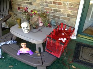 Our front porch for Halloween, October 2016.